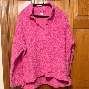 Aerie Vibrant Pink Fleece Pullover Half Button up Top Sweatshirt size Large